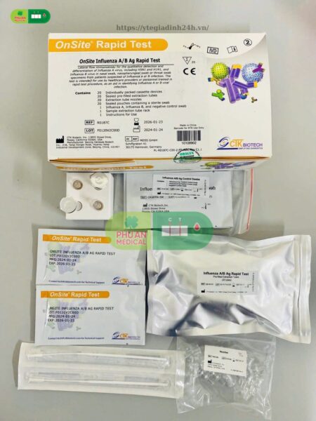 CTK Biotech – Định tính phát hiện kháng nguyên vi rút Cúm A hoặc/và B trong dịch mũi hoặc dịch họng của người
