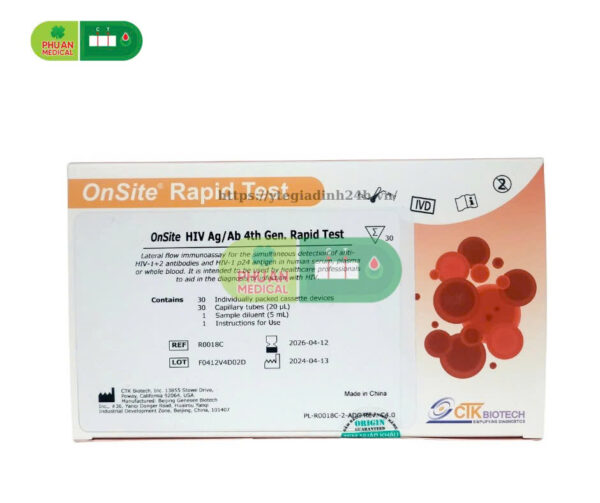 CTK Biotech – Khay thử xét nghiệm định tính kháng nguyên HIV-1 p24 và kháng thể kháng HIV-1 (bao gồm nhóm O) và HIV-2