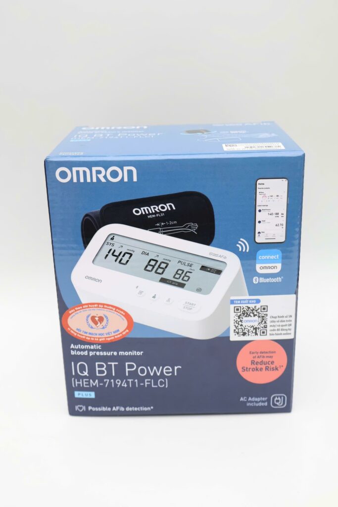 Máy đo huyết áp bắp tay Omron IQ BT Power Hem 7194T1 Flc Afib hỗ trợ đo huyết áp, cảnh báo đột quỵ
