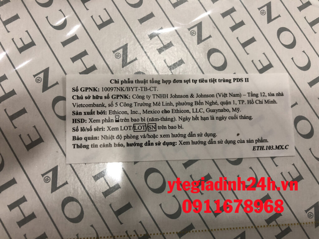 Chỉ phẫu thuật tổng hợp đơn sợi tự tiêu tiệt trùng PDS II W9124H