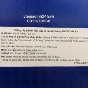 SPONGOSTAN Miếng cầm máu bằng gelatin dạng bọt xốp màu trắng tiệt trùng, không tan 7x5x1cm, hộp 20