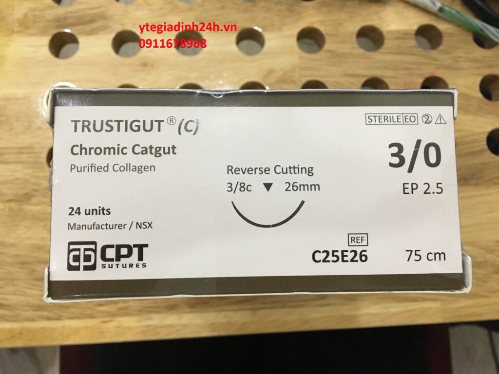 Chỉ Phẫu Thuật CPT – TRUSTIGUT Chromic Catgut 3/0 3/8c 26mm 75cm