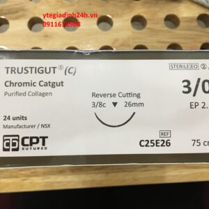 Chỉ Phẫu Thuật CPT – TRUSTIGUT Chromic Catgut 3/0 3/8c 26mm 75cm