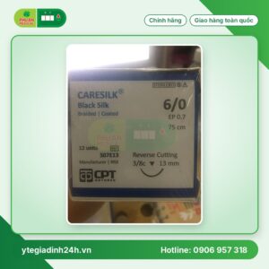 Chỉ không tan tự nhiên Caresilk (Silk) số 6/0, dài 75 cm, kim tam giác 3/8c, dài 13 mm, S07E13