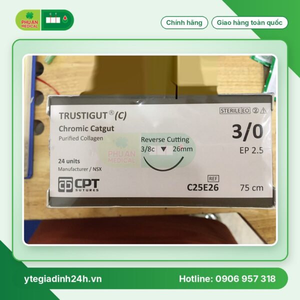 Chỉ Phẫu Thuật CPT – TRUSTIGUT Chromic Catgut 3/0 3/8c 26mm 75cm