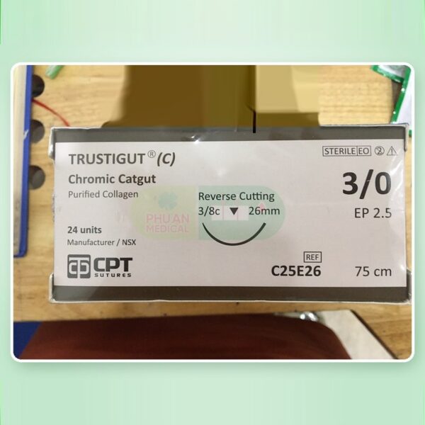 Chỉ Phẫu Thuật CPT – TRUSTIGUT Chromic Catgut 3/0 3/8c 26mm 75cm