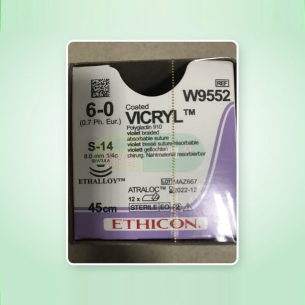 Chỉ phẫu thuật Vicryl 6-0, 45cm, S-14 8.0mm, 1/4c W9552