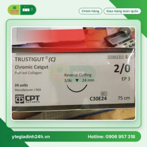 Chỉ tan chậm tự nhiên Trustigut (C) (Chromic Catgut) số 2/0, dài 75 cm, kim tam giác 3/8c, dài 24 mm