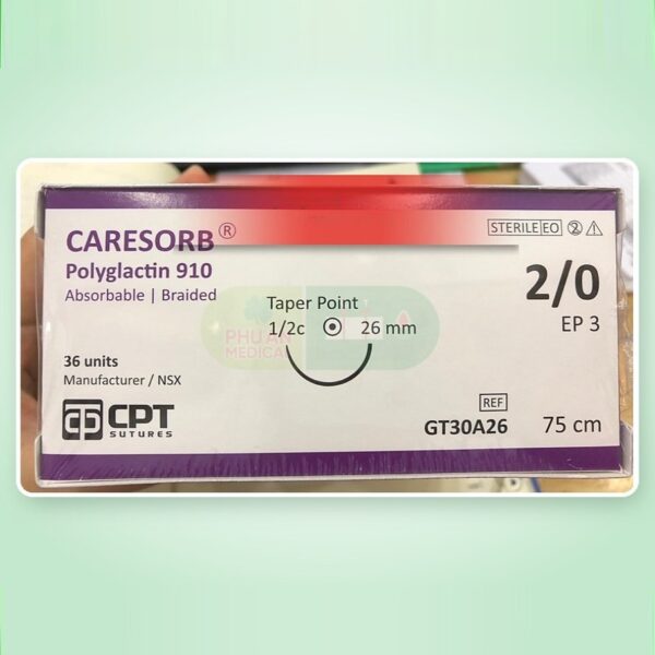 Chỉ tan tổng hợp đa sợi Caresorb (Polyglactin 910) số 2/0, GT30A26