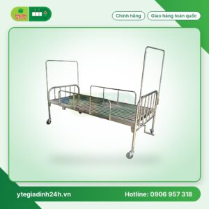 Giường 1 tay quay Inox 201 vạc hộp có thanh chắn, bánh xe