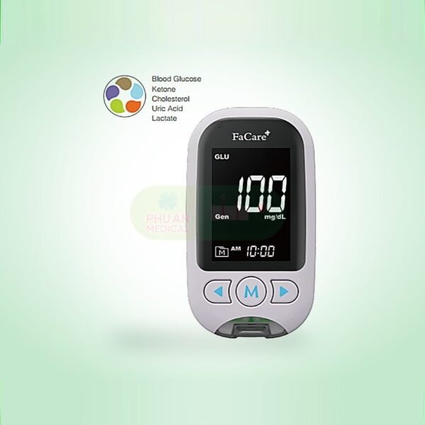 Máy đo đa thông số FaCare M168, đo đường huyết, mỡ máu, acid uric, ketone, lactate