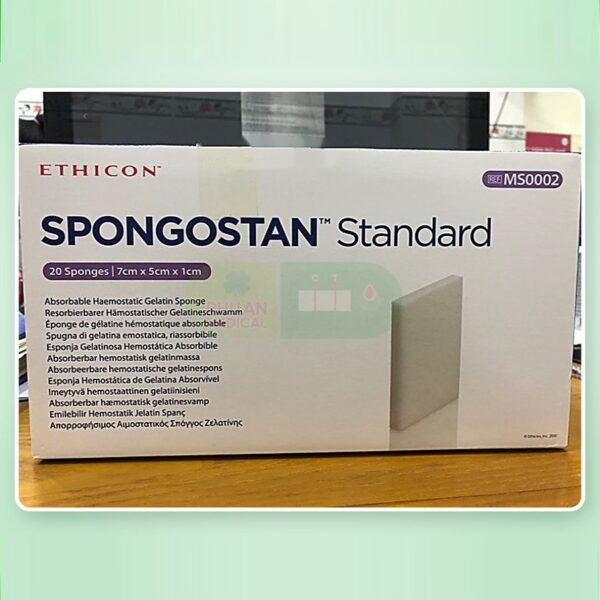 SPONGOSTAN Miếng cầm máu bằng gelatin dạng bọt xốp màu trắng tiệt trùng, không tan 7x5x1cm, hộp 20